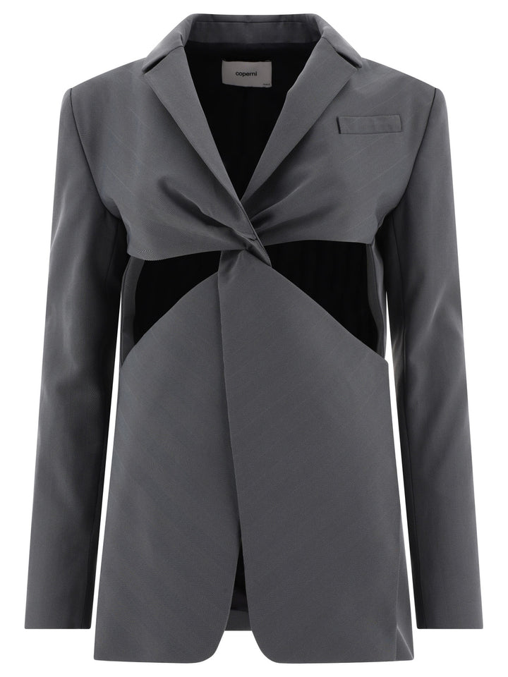 Coperni Twisted Cut-Out Jackets and Coats - Grey | e0f63a85f657d132a147975f9366a241594a7e8e