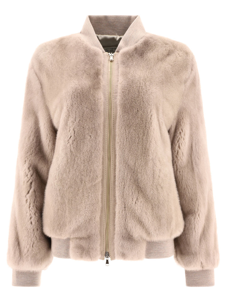 Giovi Mink Fur Bomber Jacket Jackets and Coats - Beige | 754a7746d44b2976ac707a3a57fe1ead725b6baa