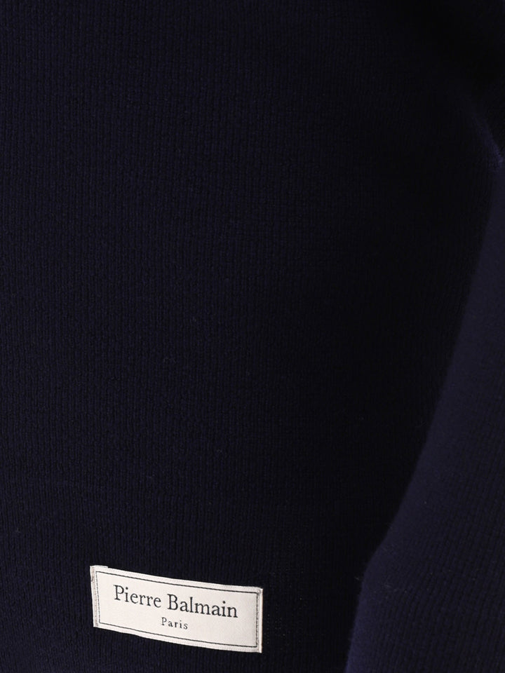 Balmain Sweater With Patch Logo Knitwear - Blue | b7addf78e59a8b23f3e4a966e8055aa35ec8b7f8