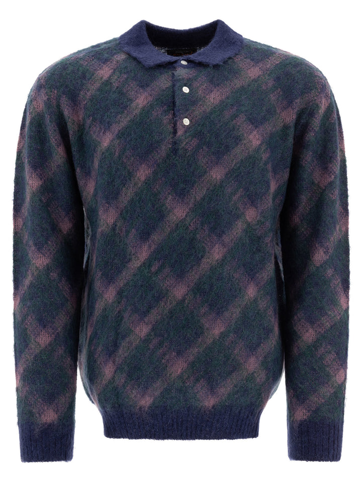 Beams Plus Shaggy Knit Polo Shirt Polo shirts - Blue | 9482c7d767bc37d1280ab76fc9b7ad354c7cad9b