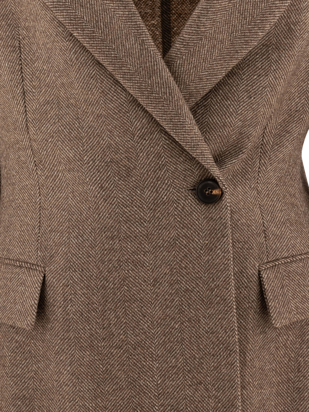 Brunello Cucinelli Brushed Techno Wool Chevron Blazer With Monili Jackets and Coats - Brown | c2abd1d6a059e987c3c69eee5631a52d8ef340c6