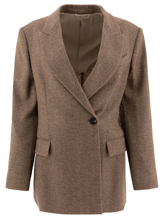 Brushed Techno Wool Chevron Blazer With Monili Jackets And Coats Brown