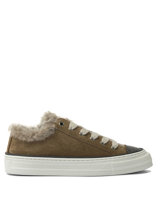 Suede Sneakers With Jewel Detailing Sneakers & Slip-On Brown