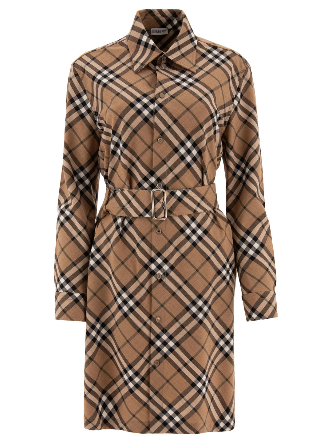 Burberry Check Wool Blend Shirt Dress Dresses - Beige | 7060503569414e92459b675bb590f6bef15b47cb