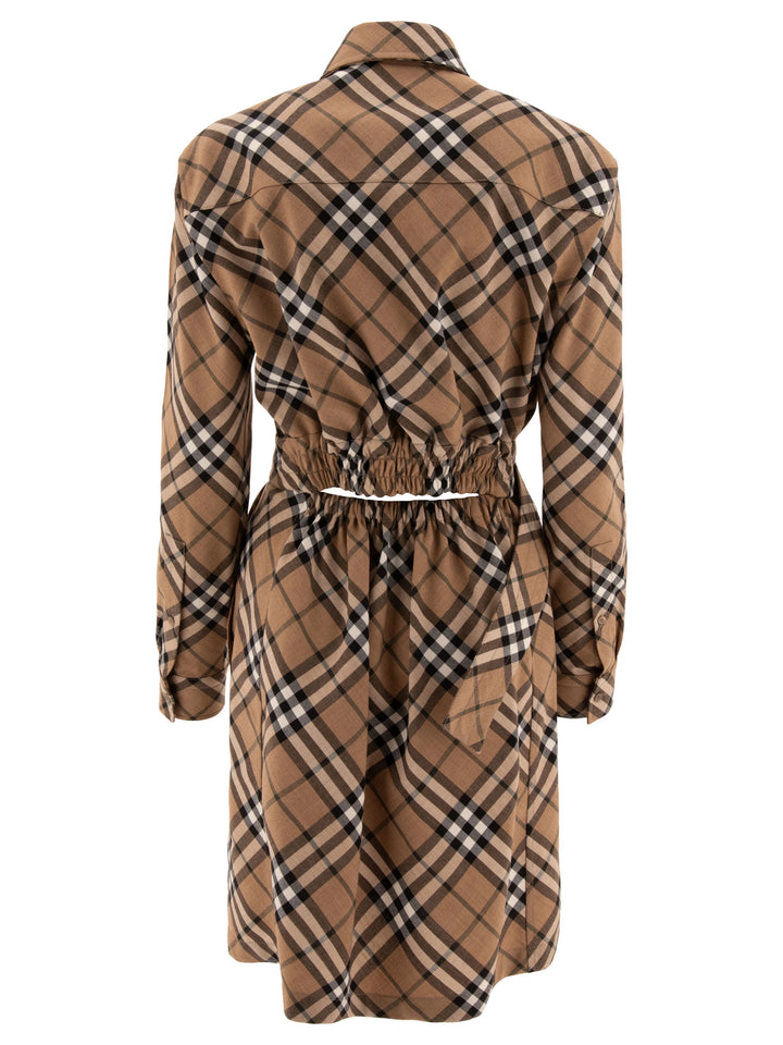 Burberry Check Wool Blend Shirt Dress Dresses - Beige | 4a70a486cec91804cf9a8c7bc4fed374e233e3a0