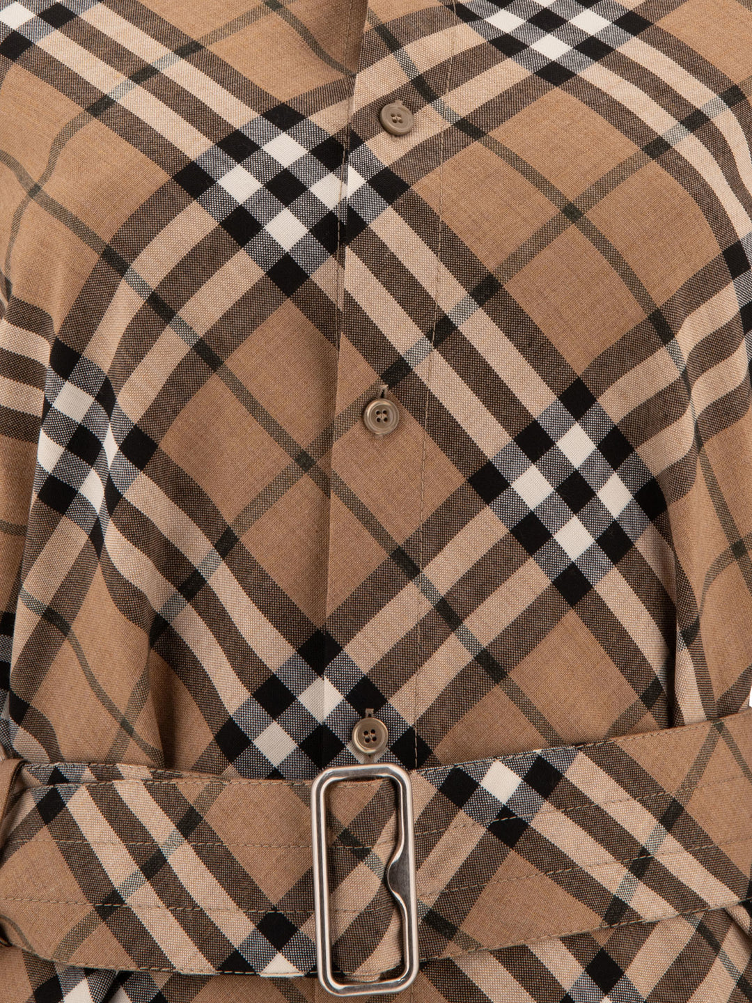 Burberry Check Wool Blend Shirt Dress Dresses - Beige | 60dd4fcd99f7ab9316b0ac509169d5ca1f34c9fd