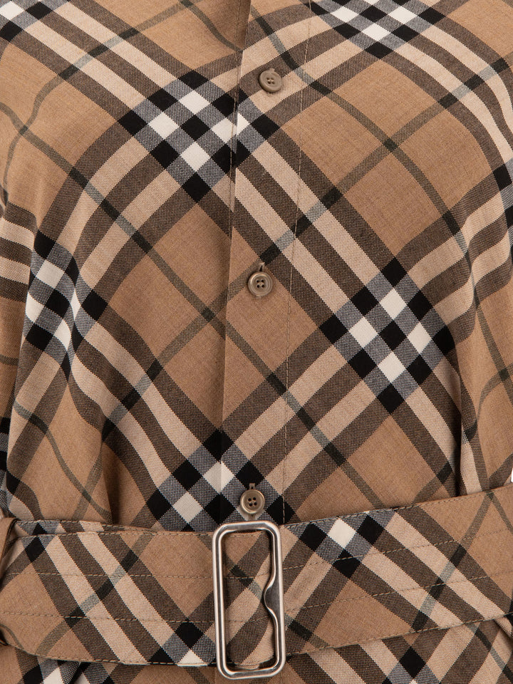 Burberry Check Wool Blend Shirt Dress Dresses - Beige | 60dd4fcd99f7ab9316b0ac509169d5ca1f34c9fd