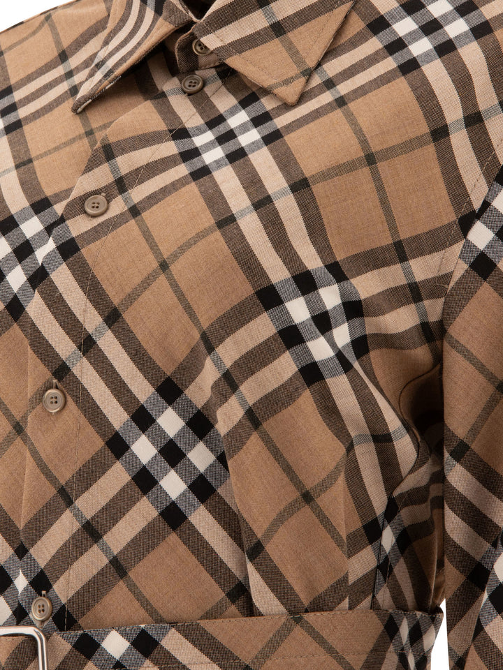 Burberry Check Wool Blend Shirt Dress Dresses - Beige | 1791dbca97c66a301d0107a3b1237ee305d71a58