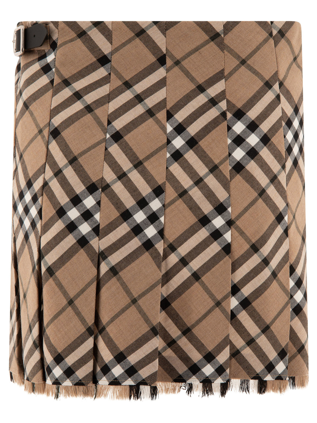 Burberry Check Wool Blend Mini Kilt Skirts - Beige | 2842801d201d04f2197b3f2e637be0f3119d539e