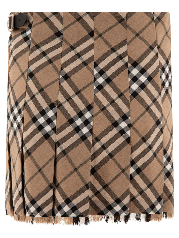 Burberry Check Wool Blend Mini Kilt Skirts - Beige | 2842801d201d04f2197b3f2e637be0f3119d539e