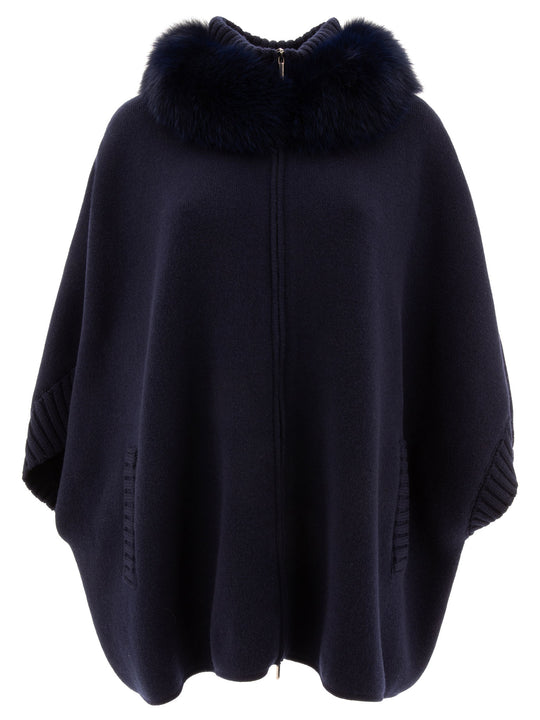 Wool And Cashmere Poncho Jackets And Coats Blue