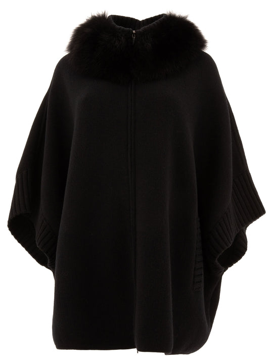 Wool And Cashmere Poncho Jackets And Coats Black