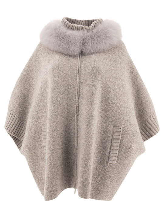 Wool And Cashmere Poncho Jackets And Coats Grey