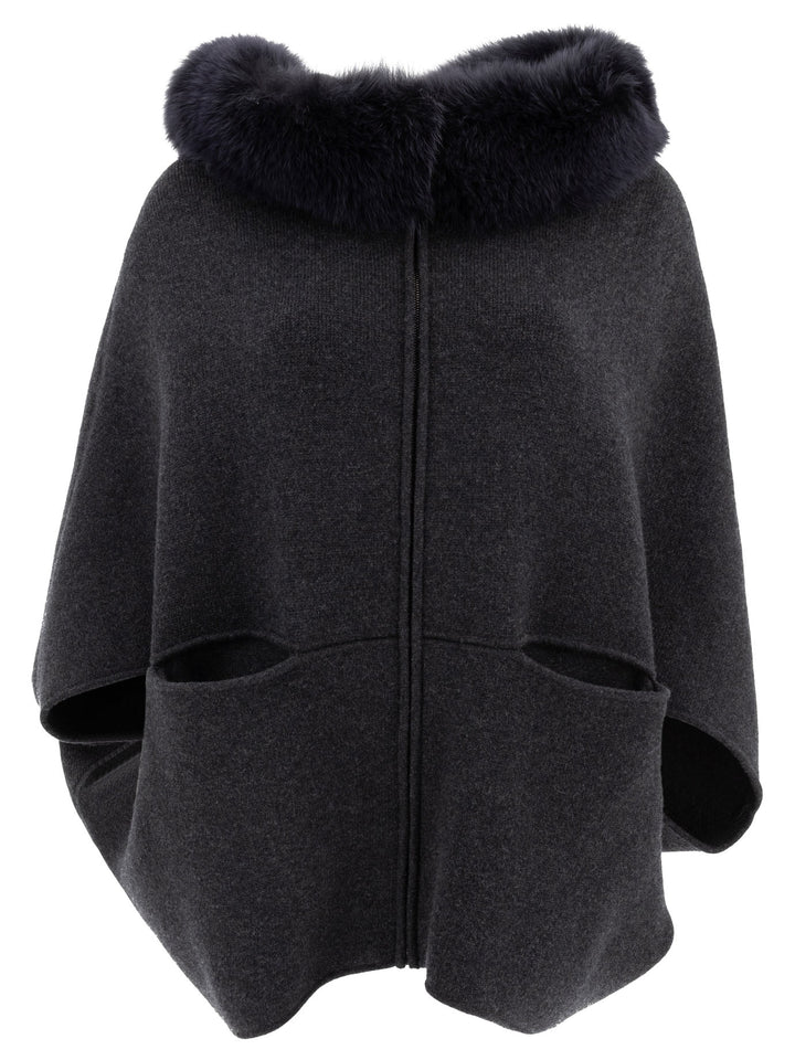 Giovi Wool And Cashmere Poncho Jackets and Coats - Grey | 9dae936b423a447ae37bf46bba25d94e456a387f