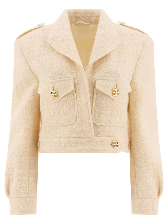 Short Tweed Jacket With 4g Detail Jackets And Coats White