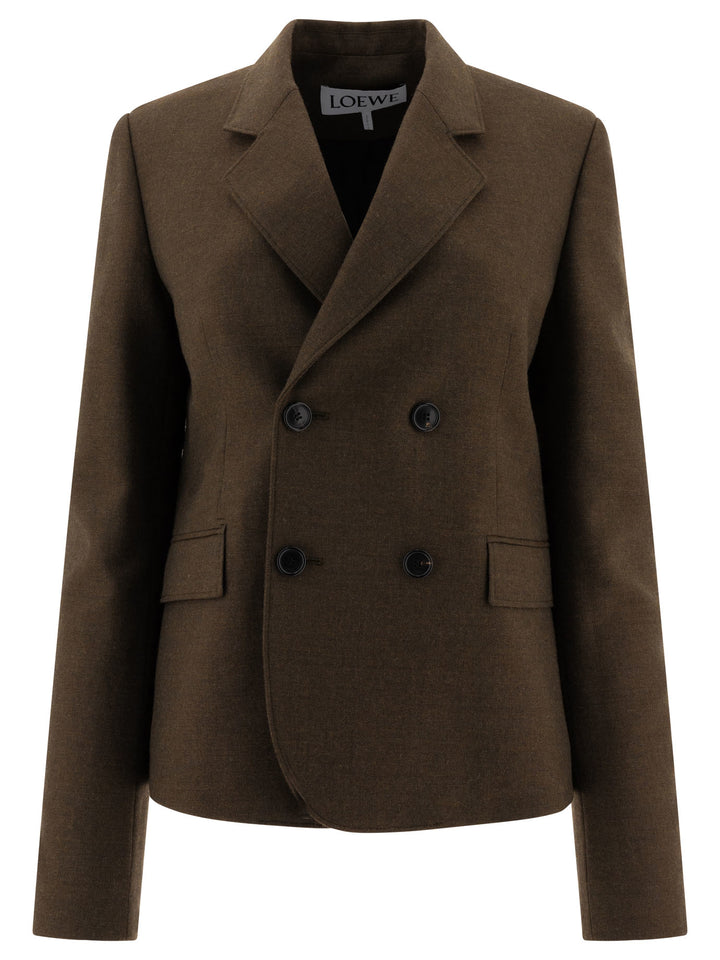Loewe Double-Breasted Wool Blazer Jackets and Coats - Green | 81ee2b0b3ca3c09cd529f662d59cd043d72433fb