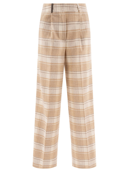 Check Wool Trousers Beige
