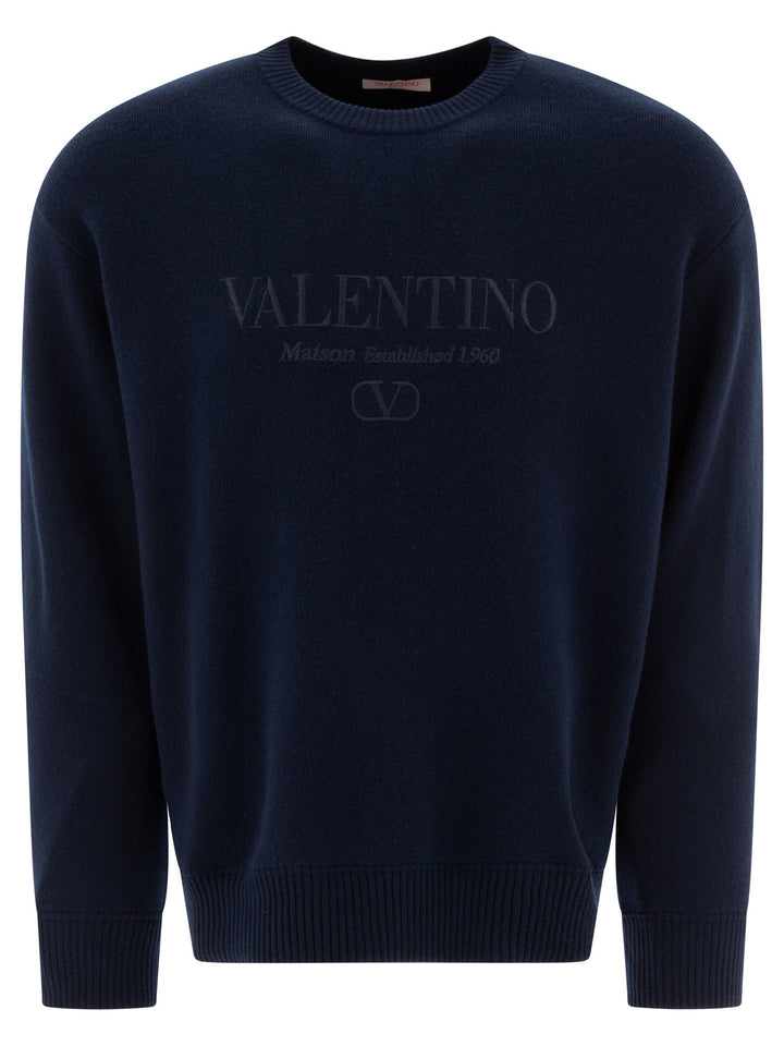 Valentino Wool Sweater With Valentino Embroidery Knitwear - Blue | 2f4ebe245f0175655f9eb8269ad85a1d4b39c48d