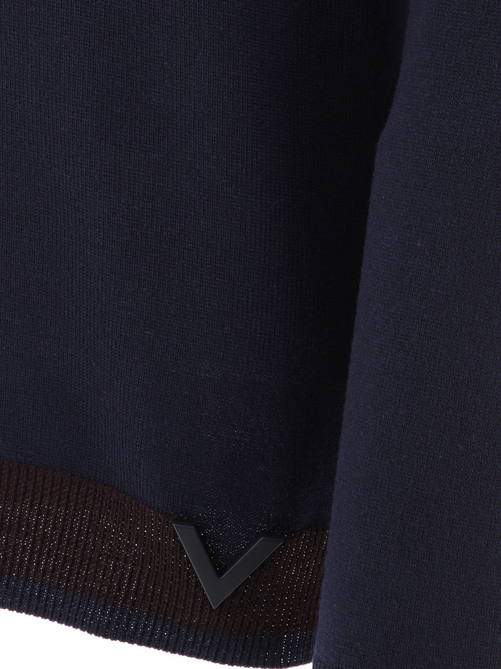 Valentino Sweater With Rubberised V Detail Knitwear - Blue | f27024a7ea0cdd1f61c03bf407fd280b96ed12e0