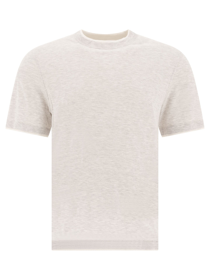 Brunello Cucinelli Crew-Neck T-Shirt In Linen And Cotton Jersey With Faux Layering T-shirts - Grey | 00a339fd02f0f72d13dc2bb8a216068844f6ef85