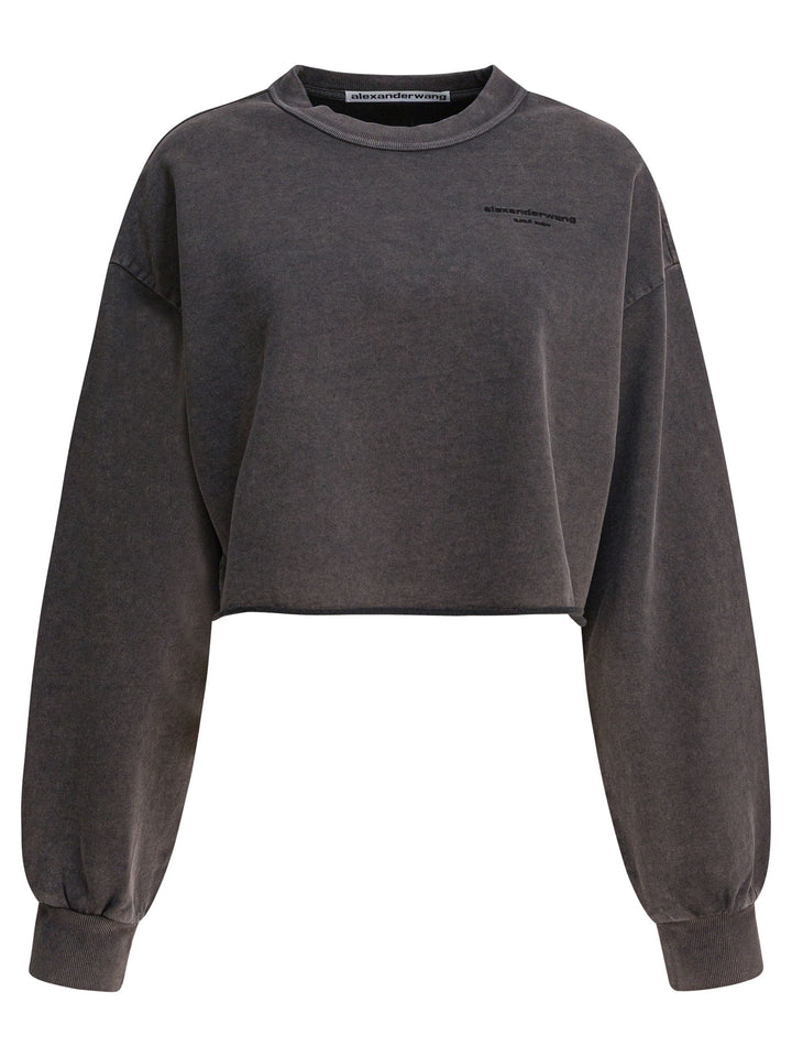 Alexander Wang Cropped Crewneck Sweatshirt Sweatshirts - Black | f4ded58cb7839249b024f9aabe1c6d78153748b1