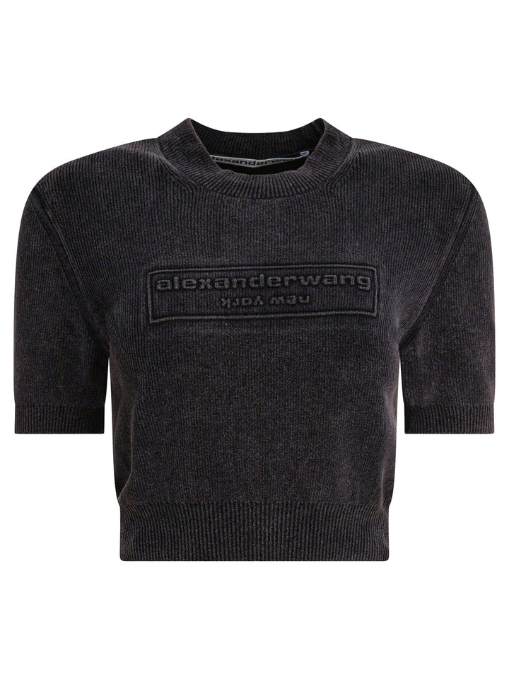 Alexander Wang Cropped T-Shirt With Logo T-shirts - Black | 5e07755e14adb6e293a5944d5bda037ddcf0ad42