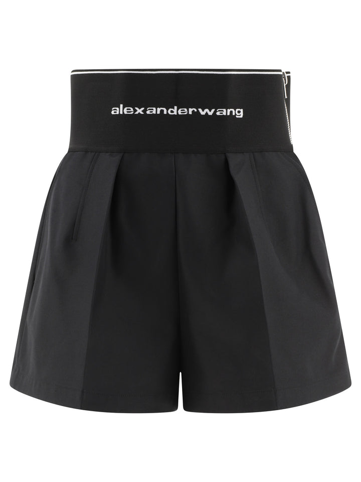 Alexander Wang Safari Short With Exposed Zipper And Logo Elastic Shorts - Black | cbb632920fc68d519e3414bf5e6e9a264453a539