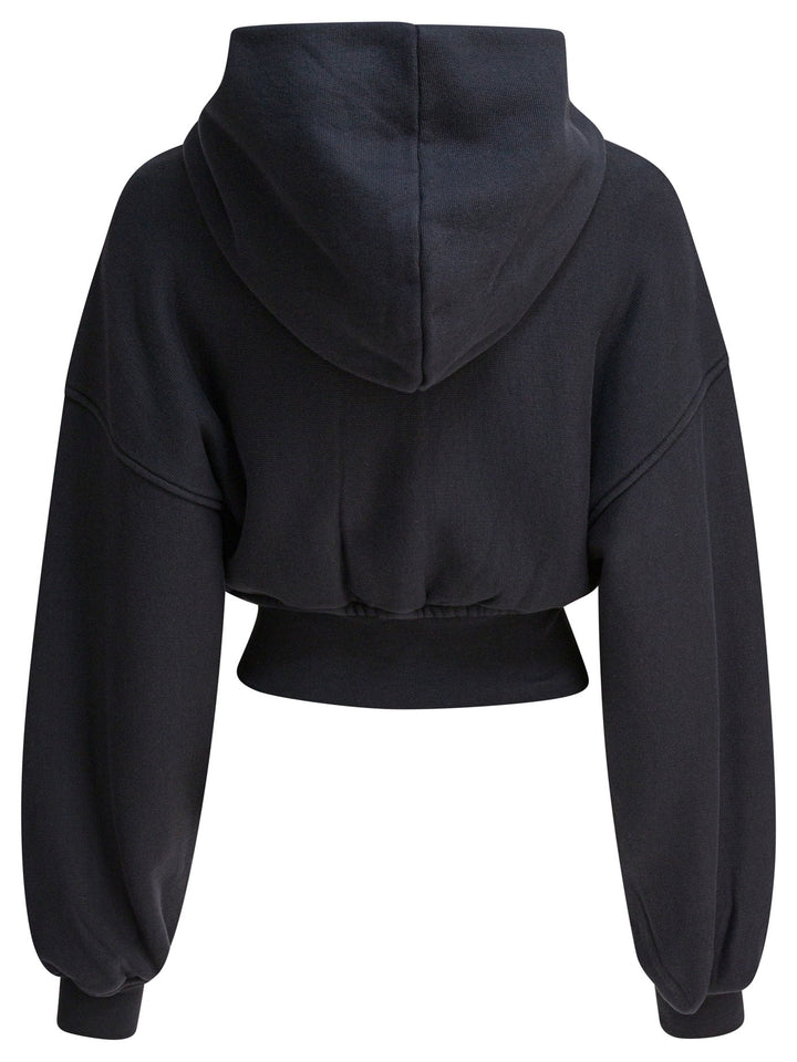 Alexander Wang Cropped Zip Up Hoodie With Branded Seam Label Sweatshirts - Black | c0d02686f87f8620dcdbaad6e1a1b7bea67832fb