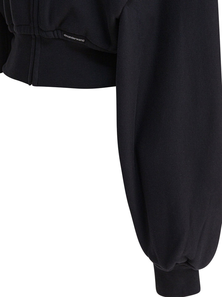 Alexander Wang Cropped Zip Up Hoodie With Branded Seam Label Sweatshirts - Black | 77f34f8b87743e1233c2145d10b6574376abe169