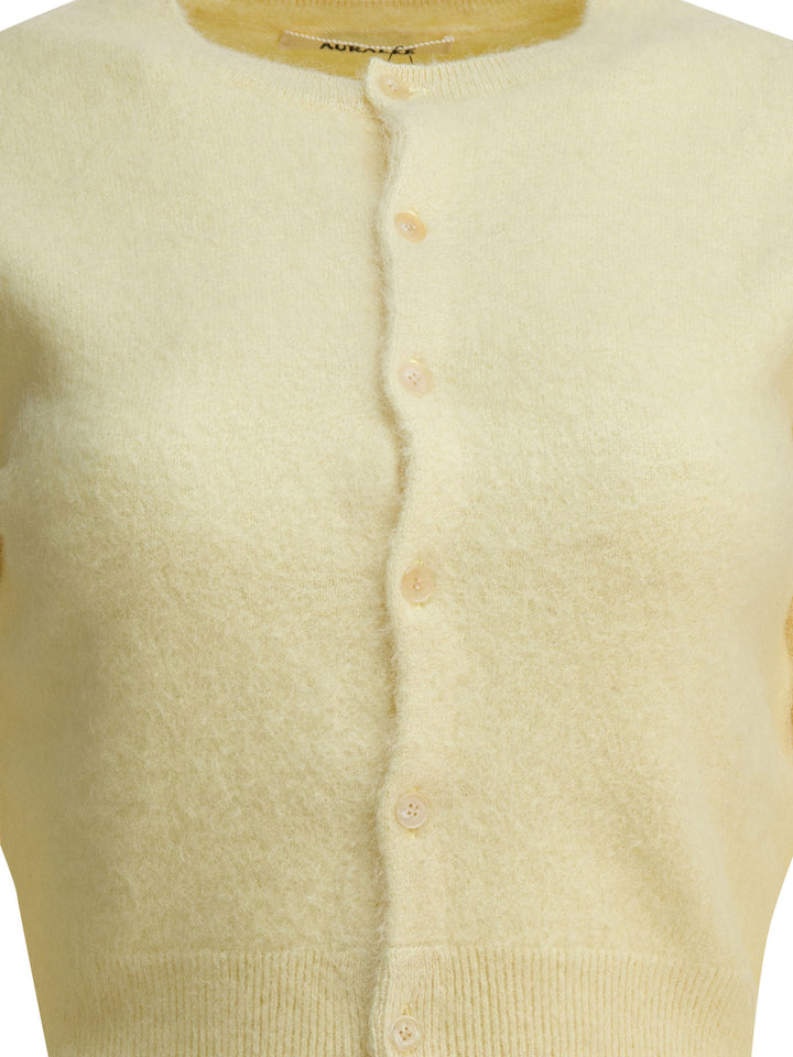 Auralee Alpaca Cardigan Knitwear - Yellow | 5def658c97db3539a53d9acfcb593f39e551862e