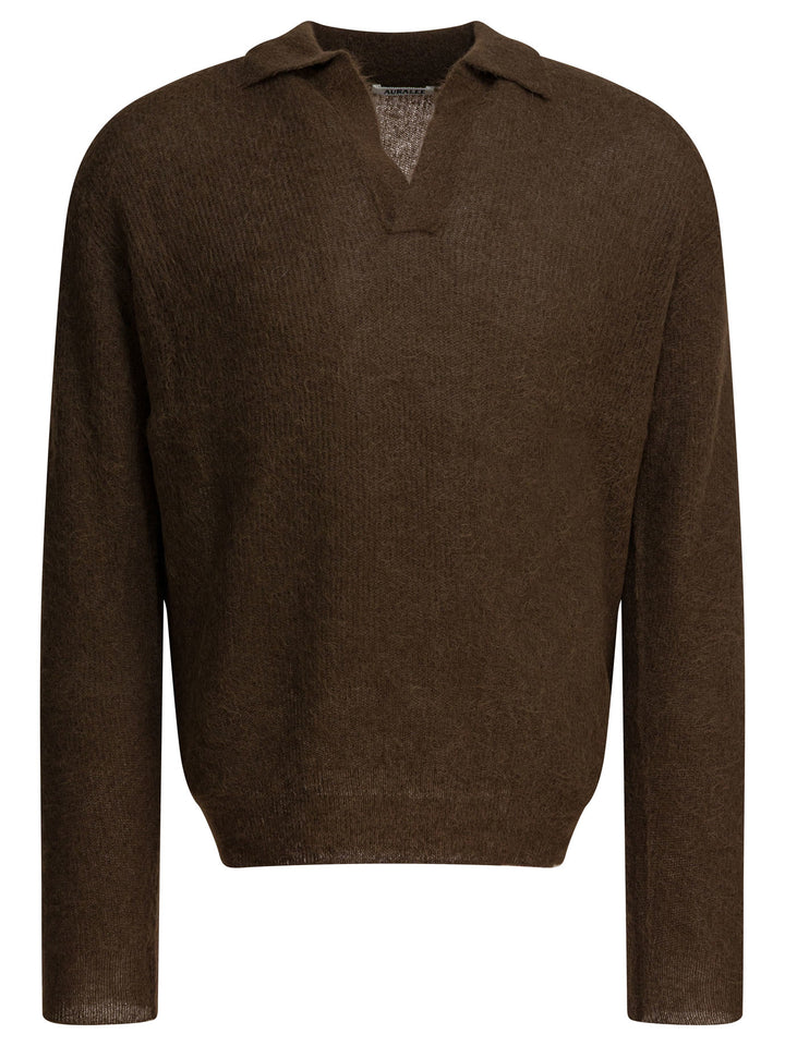 Auralee Alpaca V-Neck Sweater Knitwear - Brown | 9b24e77576dcecbc86c91655f3a5a12fbe8b51d9