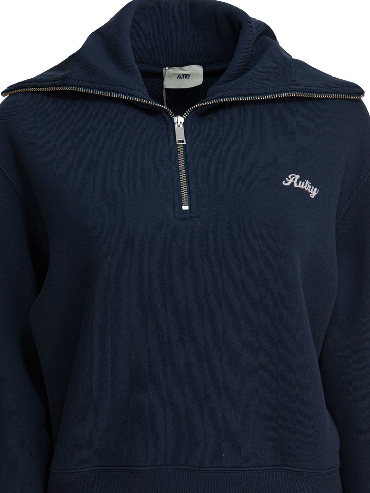 Autry Sweatshirt With Half Zipper And Club Logo Sweatshirts - Blue | fc60f9ab394af7776dc2ad8c8cddf027f4dcde2c
