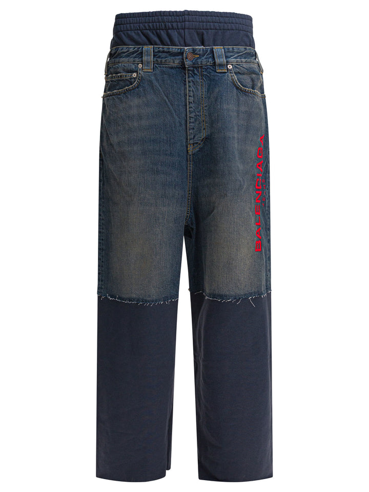 Balenciaga Patched Molleton Jeans - Blue | f63ee1fc563e0f96ec23fd935e82ac5cd11f95f6