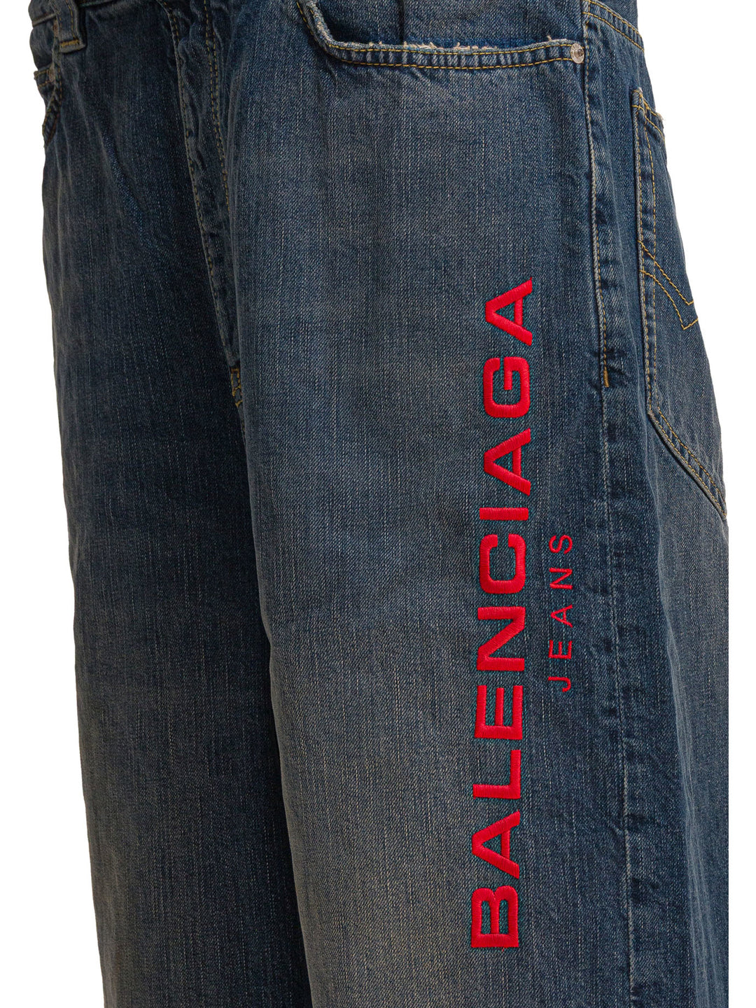 Balenciaga Patched Molleton Jeans - Blue | 596bb1fdbb33f38ee9d8f692b6a9500bf05ada32