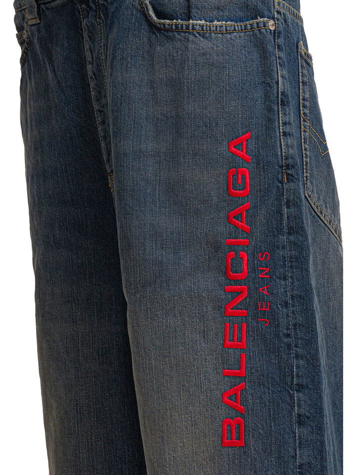 Balenciaga Patched Molleton Jeans - Blue | 596bb1fdbb33f38ee9d8f692b6a9500bf05ada32