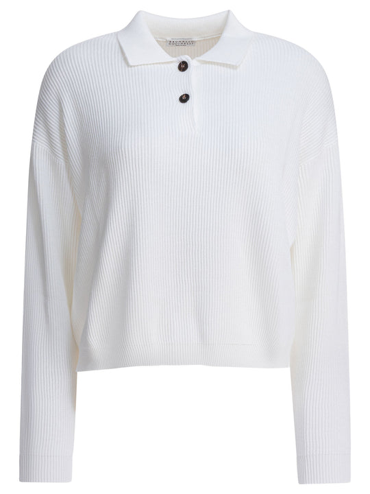Cotton Polo Sweater Knitwear White