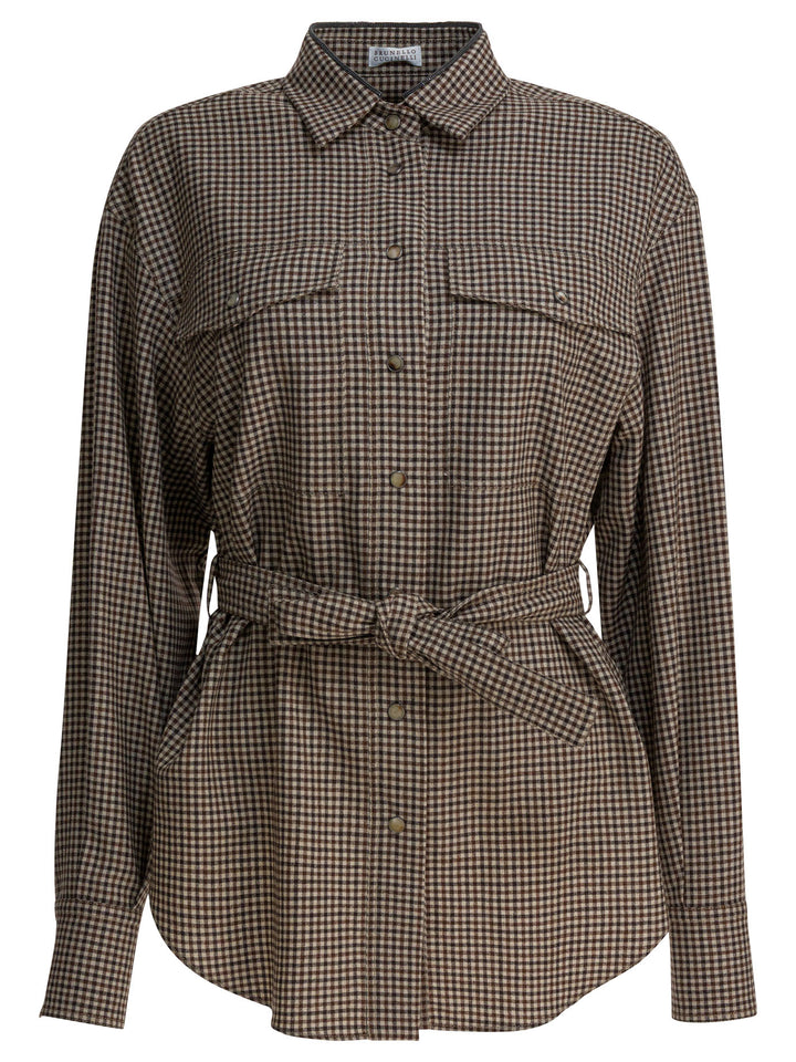 Brunello Cucinelli Virgin Wool Check Shirt Shirts - Brown | 9471d3b789d26ee9bd427b78feeb5c7dd2b9af43