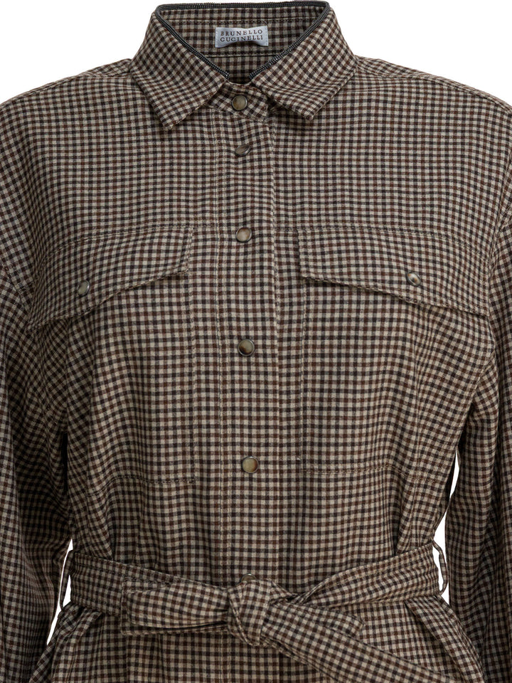 Brunello Cucinelli Virgin Wool Check Shirt Shirts - Brown | 09725cacff803b771a64c0dd4d58a8d9c5b9abe3