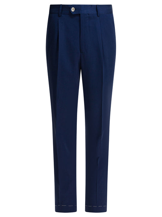 Silk Chino Pants Trousers Blue