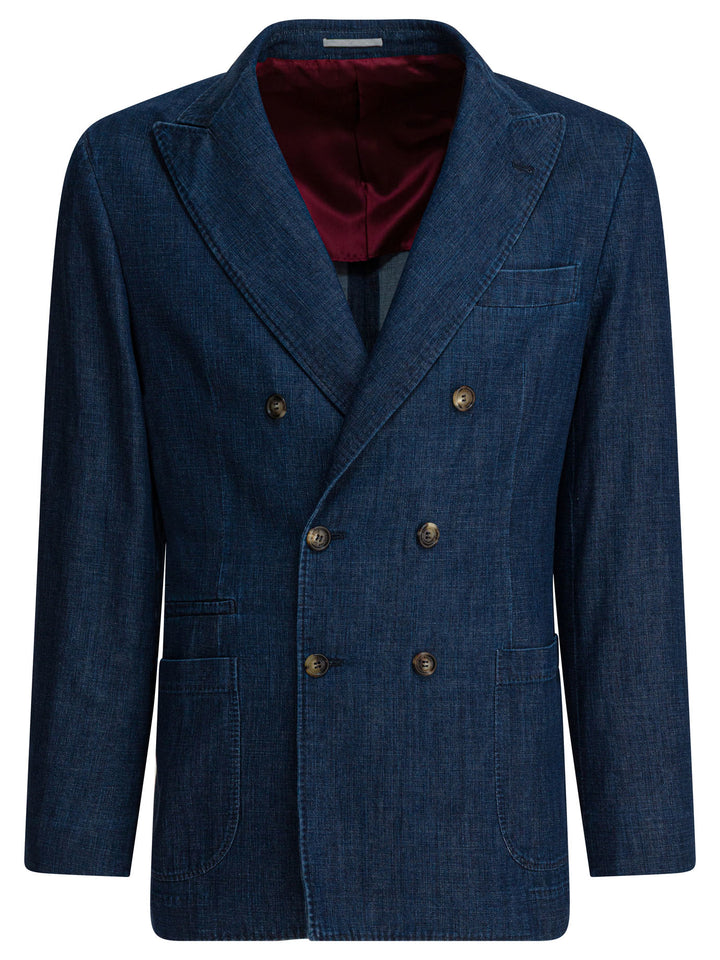 Brunello Cucinelli Double-Breasted Blazer Jackets and Coats - Blue | 24567c78a29be0d491096d7777f4663f7953312b