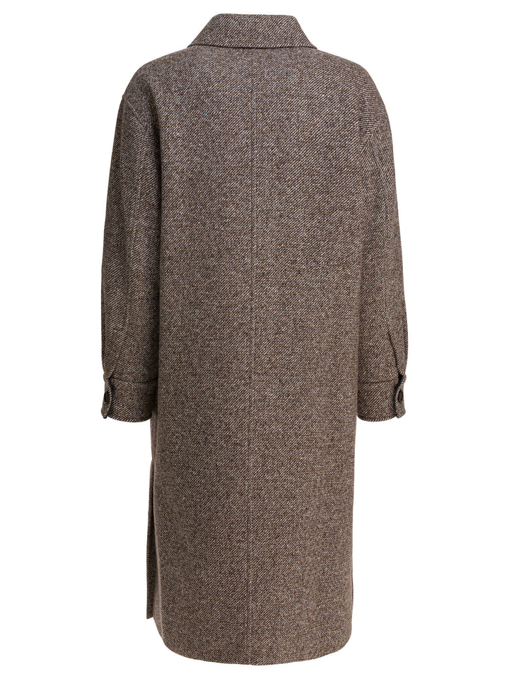 Brunello Cucinelli Coat In Diagonal Mélange Of Virgin Wool And Silk Jackets and Coats - Brown | 732f92915ee6920e121092508551f8d55930dadc