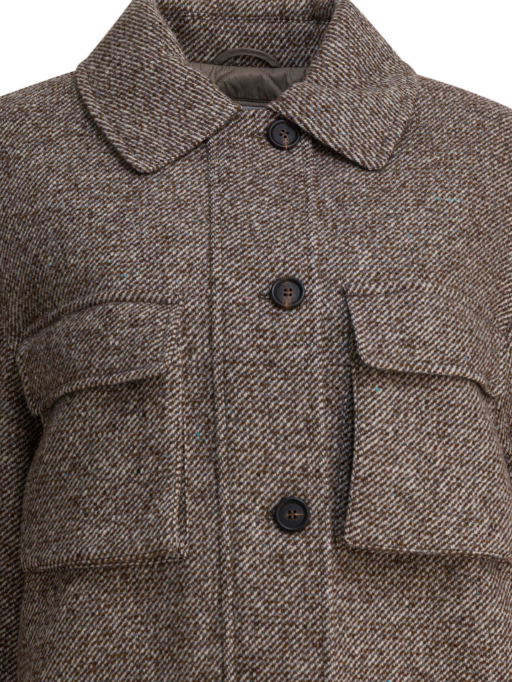Brunello Cucinelli Coat In Diagonal Mélange Of Virgin Wool And Silk Jackets and Coats - Brown | 4c5bbc7b0f315df6527e154bb0e25dd5fbb66b35