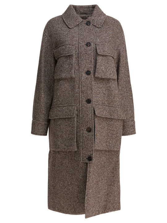 Coat In Diagonal MéLange Of Virgin Wool And Silk Jackets And Coats Brown