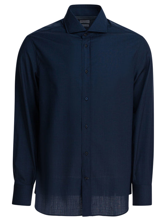 Virgin Wool Shirt Shirts Blue