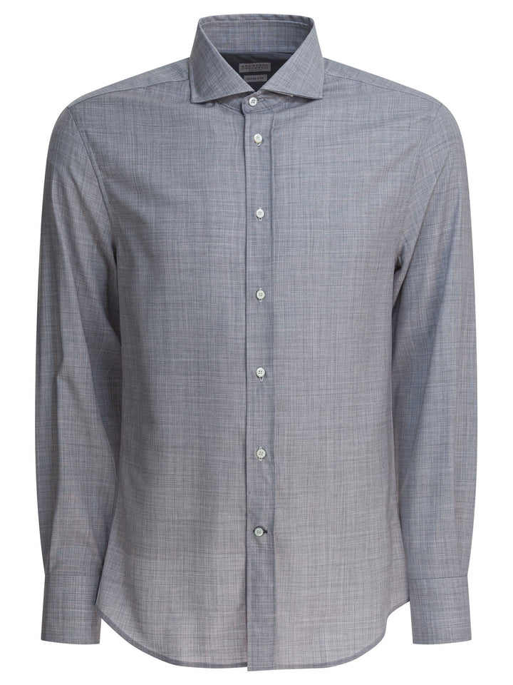 Brunello Cucinelli Virgin Wool Shirt Shirts - Grey | ca26b82c0d4d0cbe66323e72bf1a5dabe8b3bd47