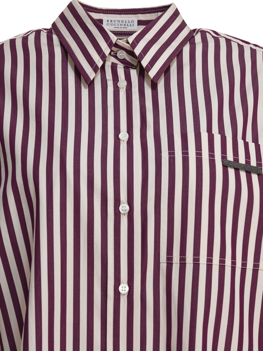 Brunello Cucinelli Cotton Poplin Shirt With Shiny Tab Shirts - Beige | d8712d7b55ddd3dd337258e97225a8c156f3efd7