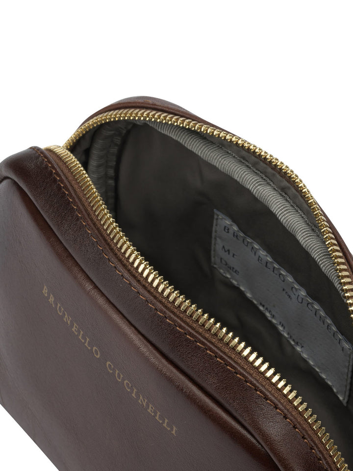 Brunello Cucinelli Leather Beauty Case Pouch - Brown | 512593997402a70b6fd645bc657ce2f37f018c36