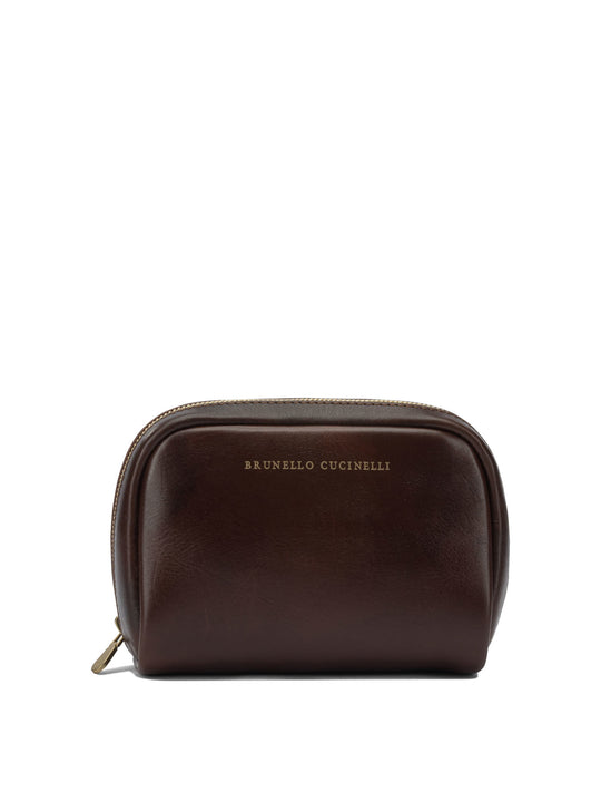 Leather Beauty Case Pouch Brown