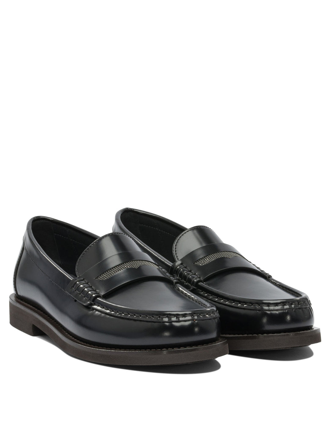 Brunello Cucinelli Leather Loafers With Jewel Detailing Loafers & Slippers - Black | 535ccd2494203bbef456afde7cbfee2a7fea6ef9