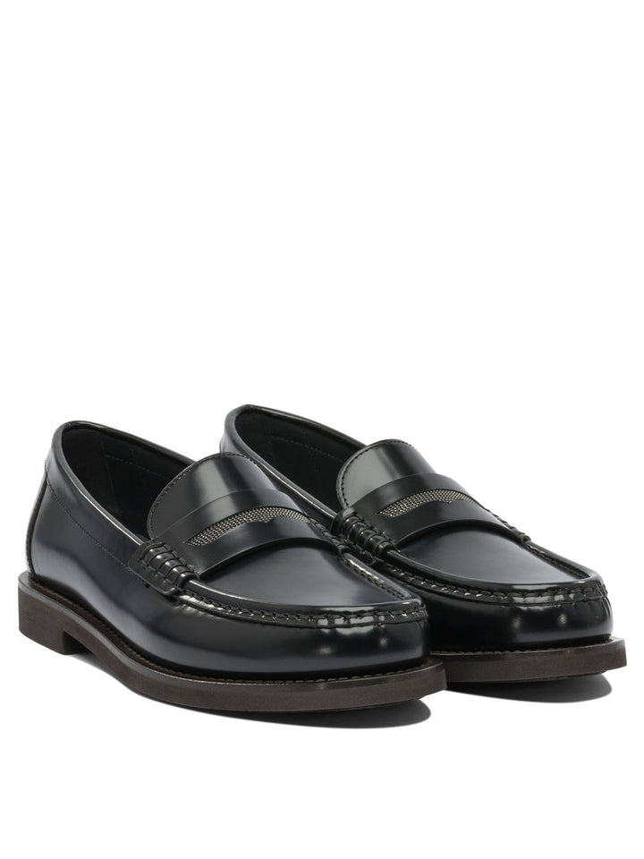 Brunello Cucinelli Leather Loafers With Jewel Detailing Loafers & Slippers - Black | 535ccd2494203bbef456afde7cbfee2a7fea6ef9
